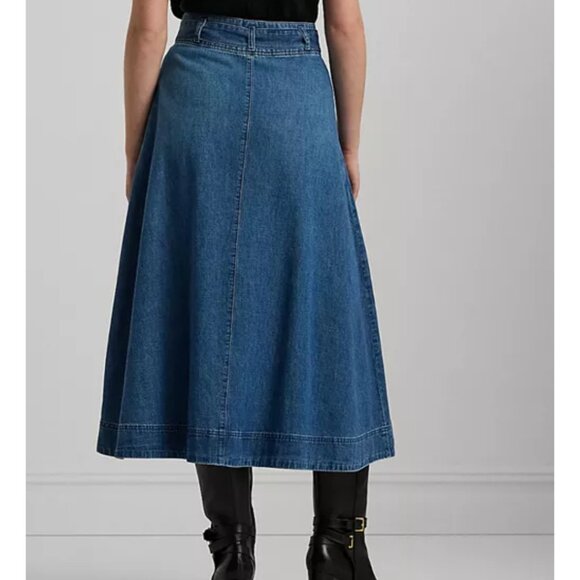 Lauren Ralph Lauren Belted Denim Midi Skirt, Blue - Picture 3 of 9